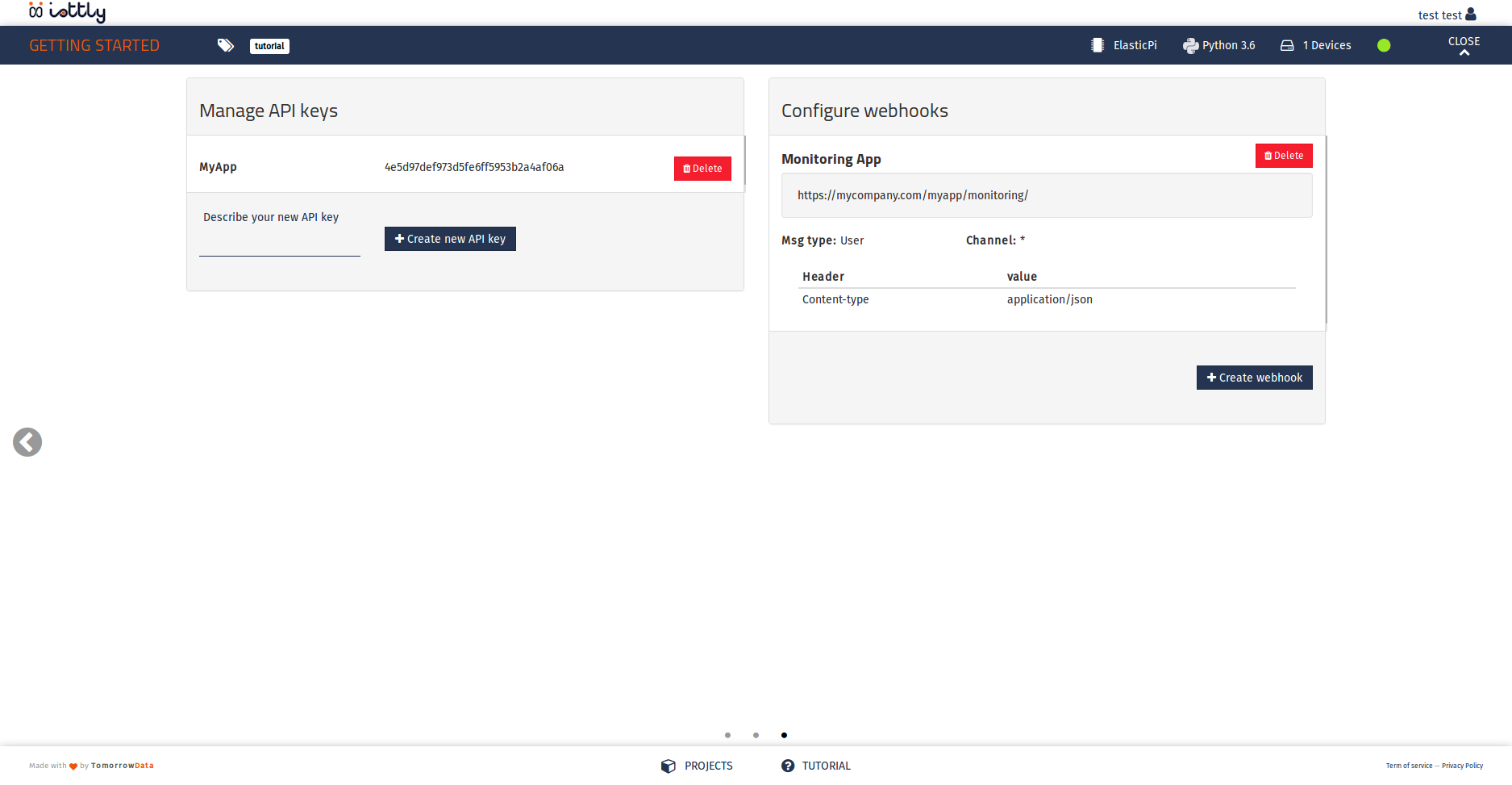 Configure webhooks panel